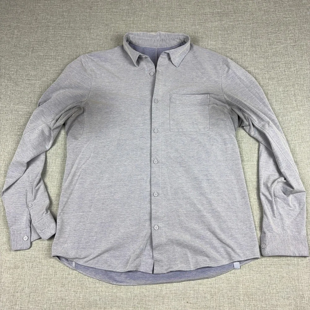 Lululemon Shirt Mens Large Gray Long Sleeve Button Up Knit Collared Casual